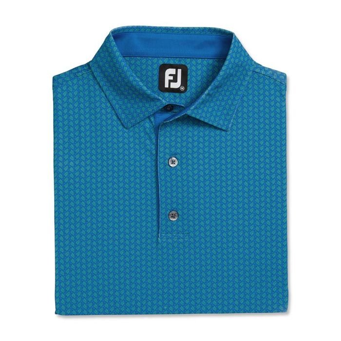 FOOTJOY Men's Leaf Print Lisle Golf Polo T-Shirt - Blue/Emerald