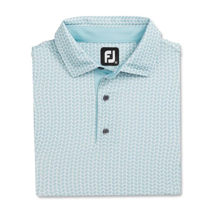 FOOTJOY Men's Leaf Print Lisle Golf Polo T-Shirt - Lake Blue/White