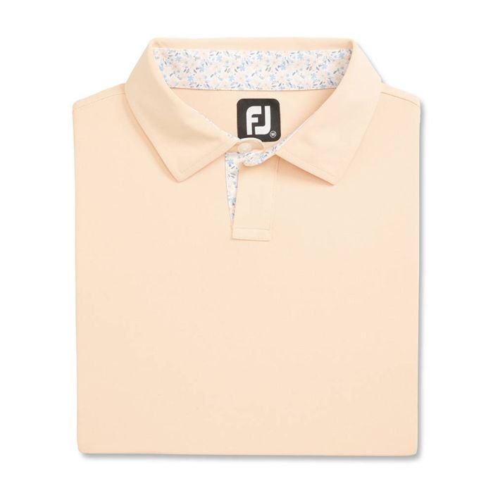 FOOTJOY Men's Solid Stretch Pique With Floral Trim Golf Polo T-Shirt - Sunset/Sunset Floral