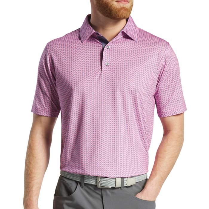 FOOTJOY Men's Leaf Print Lisle Golf Polo T-Shirt - Pink/Purple Dusk
