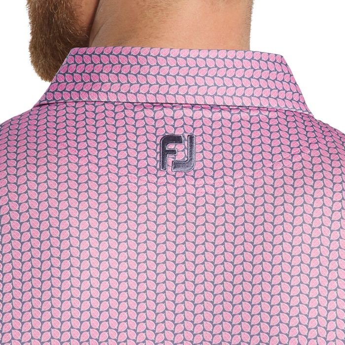 FOOTJOY Men's Leaf Print Lisle Golf Polo T-Shirt - Pink/Purple Dusk