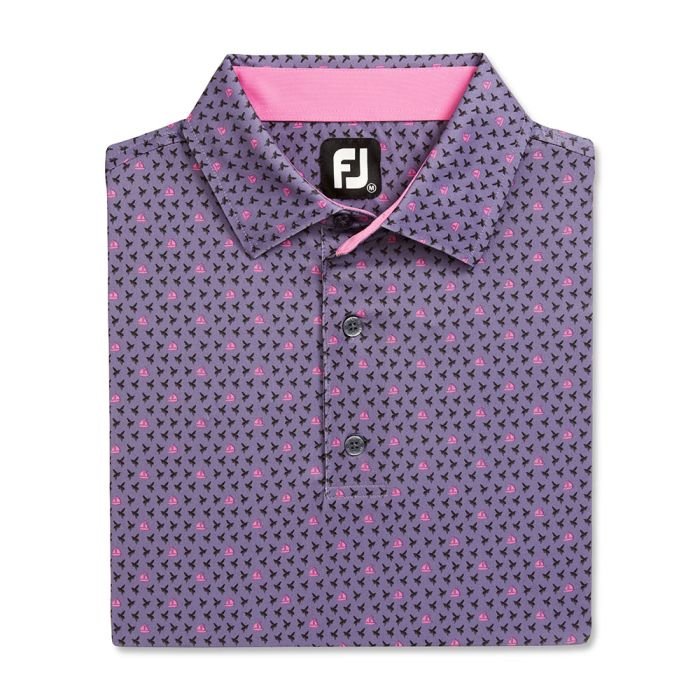 FOOTJOY Men's Flying Wasp Print Lisle Golf Polo Shirt - Purple Dusk/Black/Pink