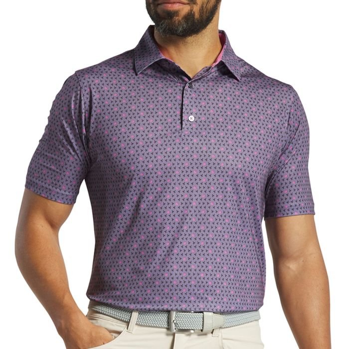 FOOTJOY Men's Flying Wasp Print Lisle Golf Polo Shirt - Purple Dusk/Black/Pink