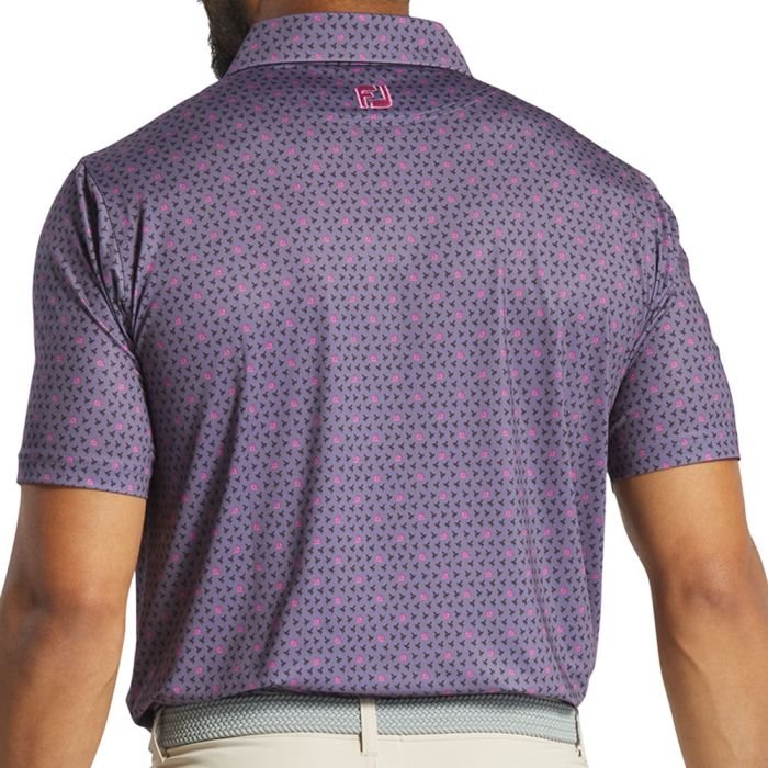 FOOTJOY Men's Flying Wasp Print Lisle Golf Polo Shirt - Purple Dusk/Black/Pink