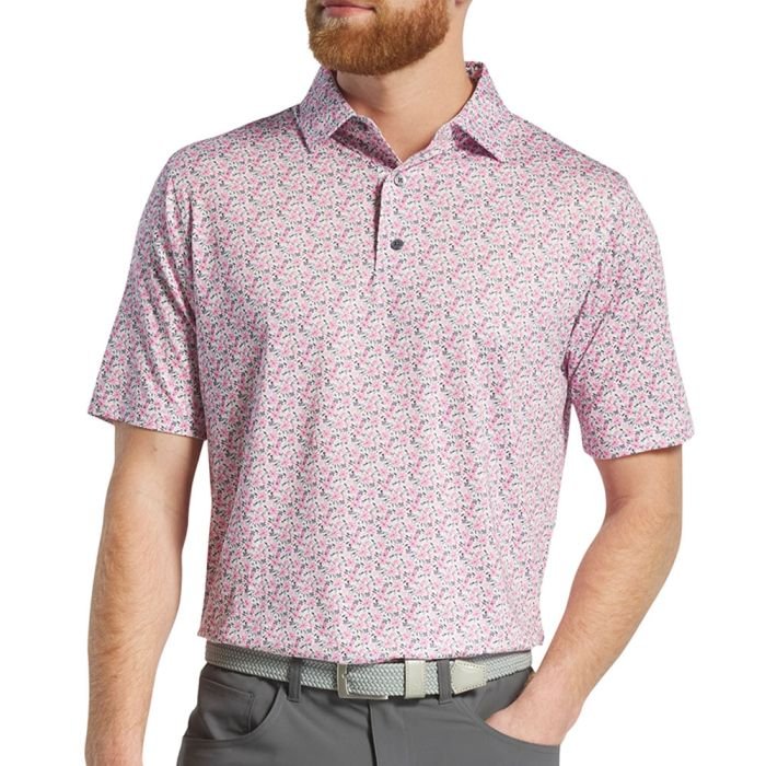 FOOTJOY Men's All Over Floral Print Lisle Golf Polo T-Shirt - White/Pink/Purple Dusk