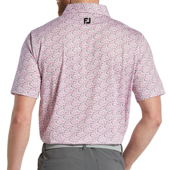FOOTJOY Men's All Over Floral Print Lisle Golf Polo T-Shirt - White/Pink/Purple Dusk