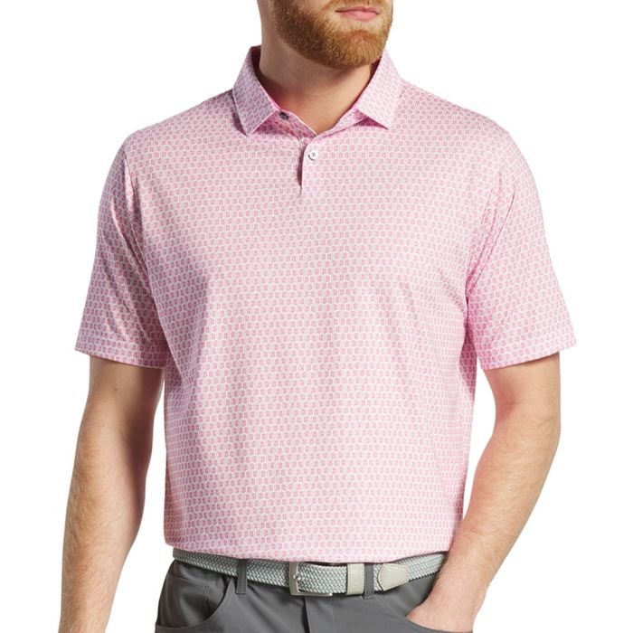 FOOTJOY Men's Salamander Print Lisle Golf Polo Shirt - White/Pink