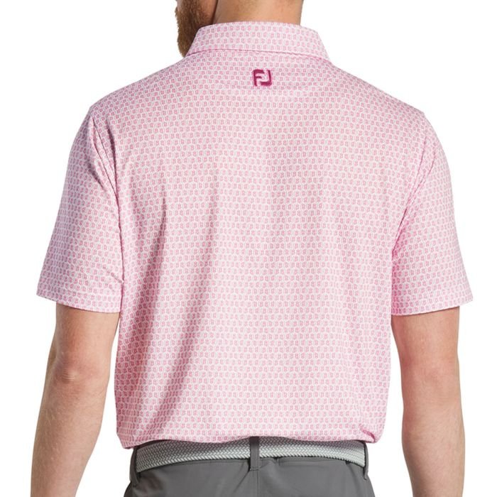 FOOTJOY Men's Salamander Print Lisle Golf Polo Shirt - White/Pink