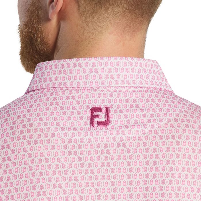 FOOTJOY Men's Salamander Print Lisle Golf Polo Shirt - White/Pink