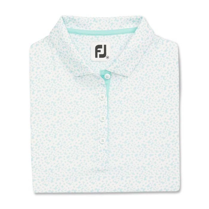 FOOTJOY Women's Floral Print Golf Polo T-shirt - Aqua/White