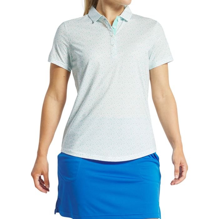 FOOTJOY Women's Floral Print Golf Polo T-shirt - Aqua/White