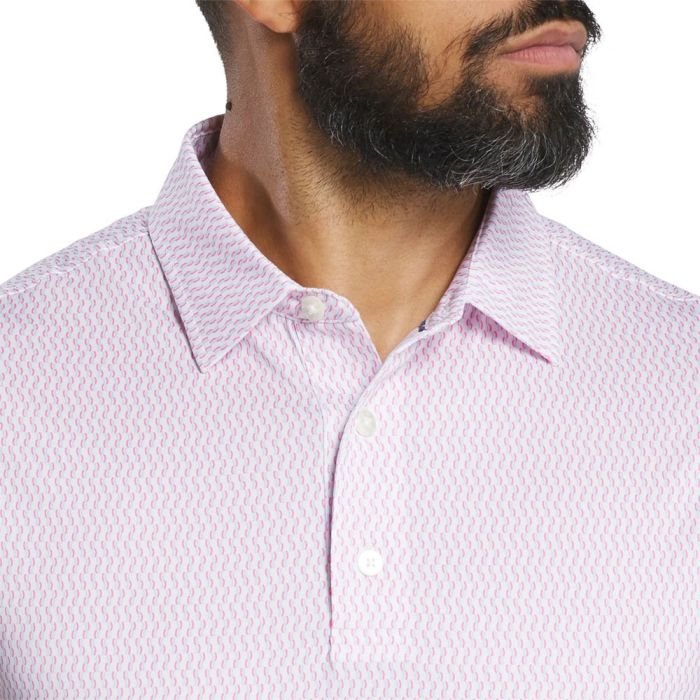 FOOTJOY Men's Wiggle Print Lisle Golf Polo - White/Skyway/Pink Lemonade
