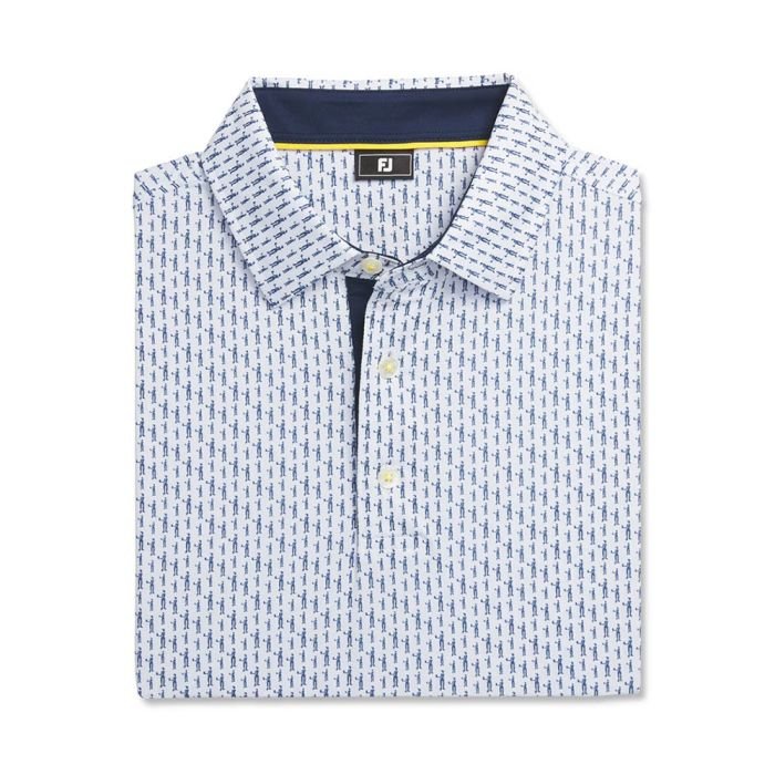 FOOTJOY Men's Figure Print Lisle Golf Polo Shirt - White/Navy