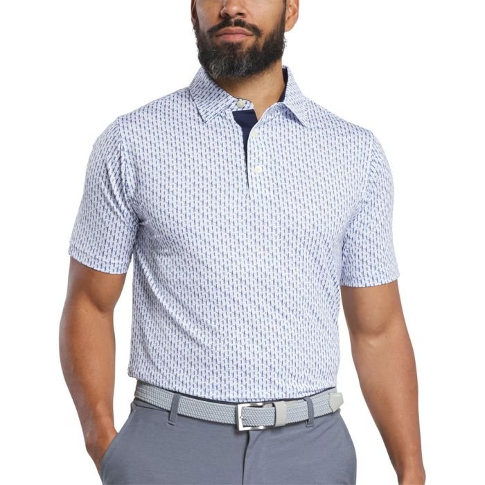 FOOTJOY Men's Figure Print Lisle Golf Polo Shirt - White/Navy