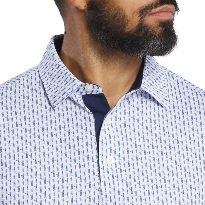 FOOTJOY Men's Figure Print Lisle Golf Polo Shirt - White/Navy