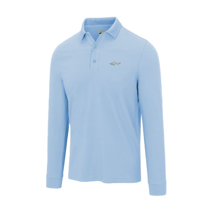 GREG NORMAN Men's Classic Pique Shark Long Sleeve Golf Polo - Blue Haze