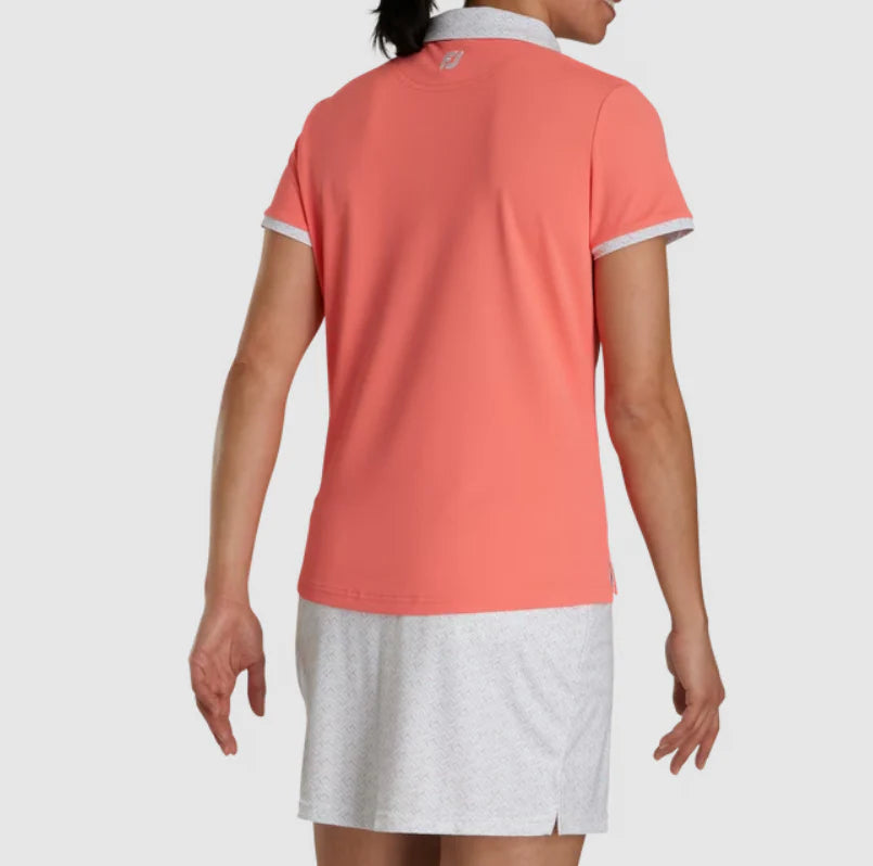 FOOTJOY Women Print Trim Polo Shirt - Peach