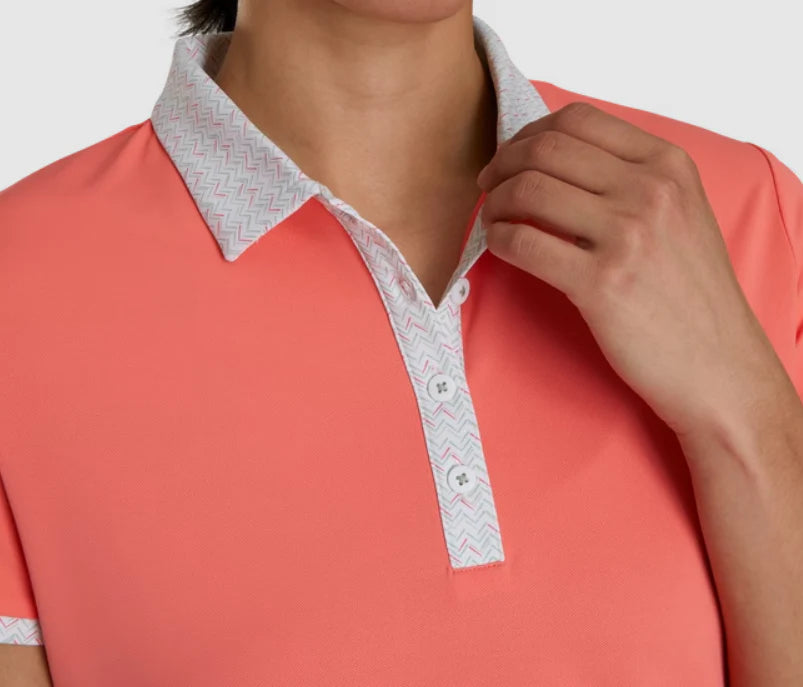 FOOTJOY Women Print Trim Polo Shirt - Peach
