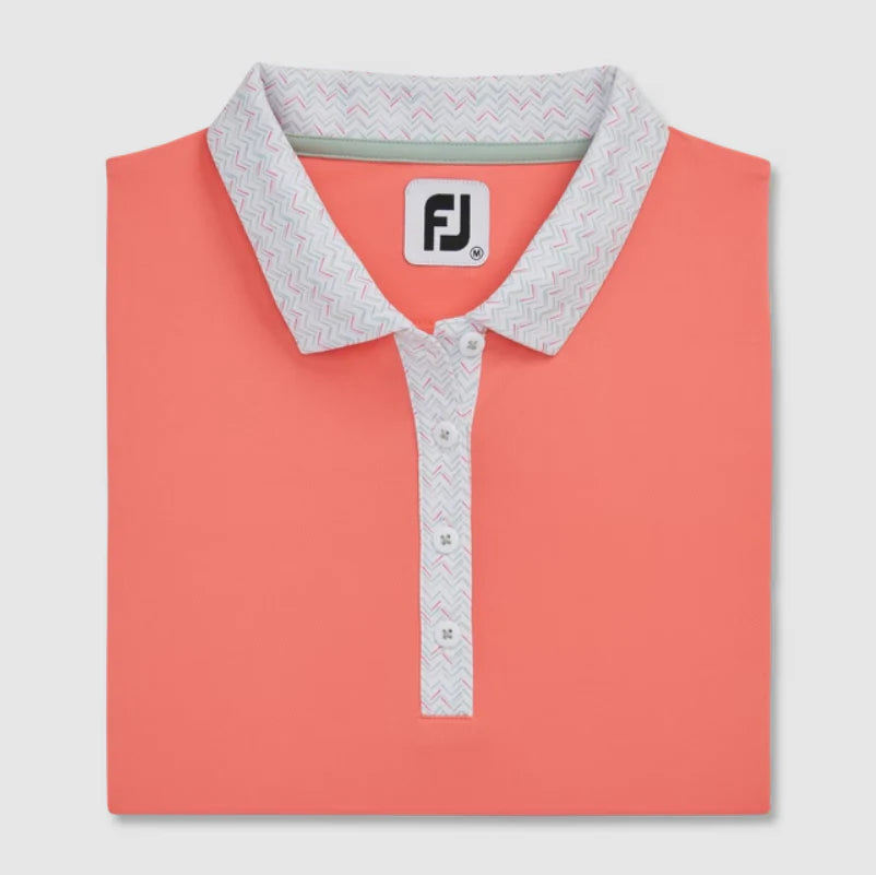 FOOTJOY Women Print Trim Polo Shirt - Peach