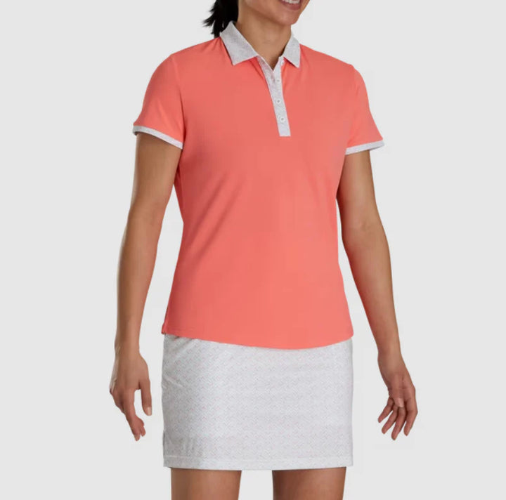 FOOTJOY Women Print Trim Polo Shirt - Peach