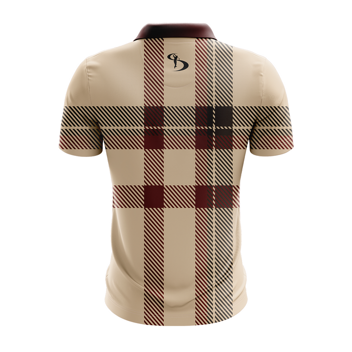 STROMBERG Briton Stripe Golf  Men’s Polo Shirt - Beige/ Burgundy