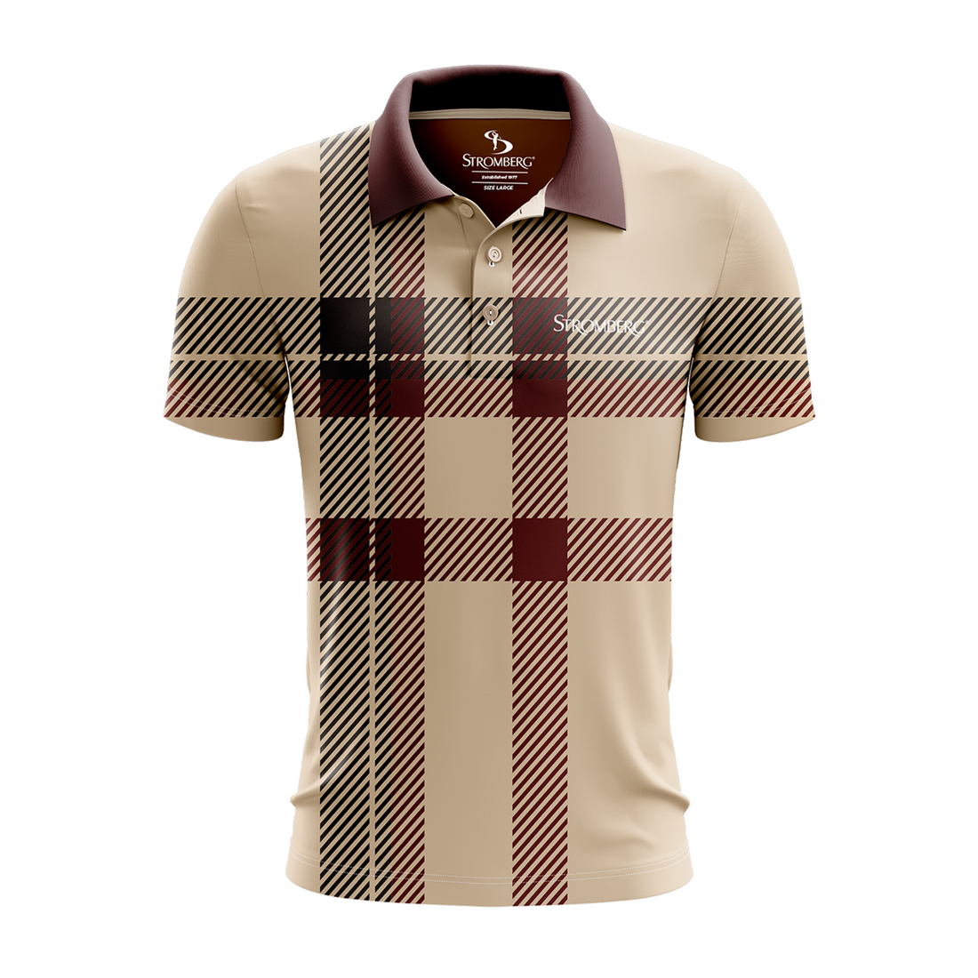 STROMBERG Briton Stripe Golf  Men’s Polo Shirt - Beige/ Burgundy
