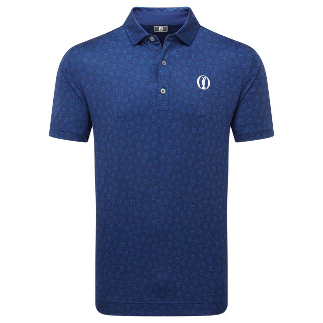 FOOTJOY 152nd Open Championship Postage Stamp Print Lisle Shirt - Open Blue