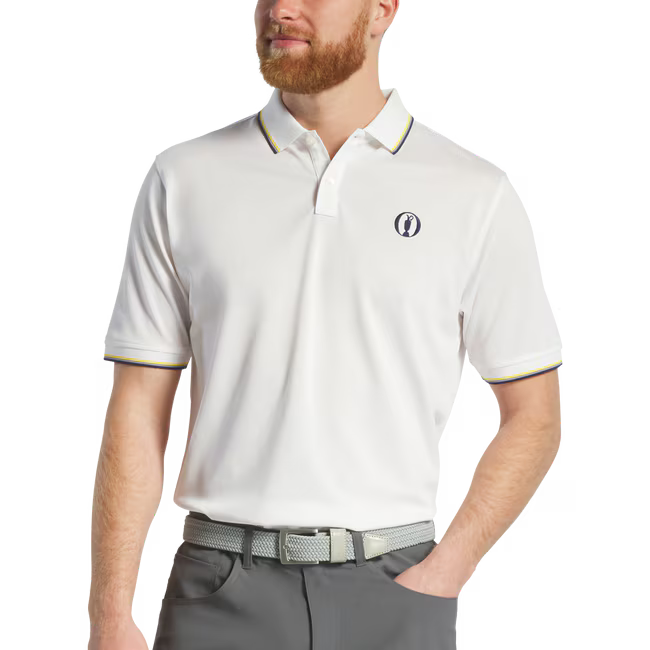 FOOTJOY 152nd Open Championship Solid with Trim Pique Shirt- White/Yellow