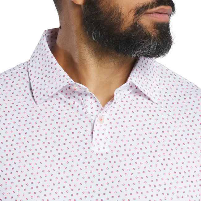 FOOTJOY Men's Bounce Print Lisle Polo Shirt - White / Hibiscus / Flint