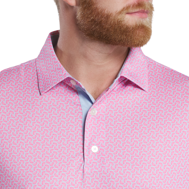 FOOTJOY Men's Citrus Print Lisle Polo Shirt - Pink Lemonade/Skyway