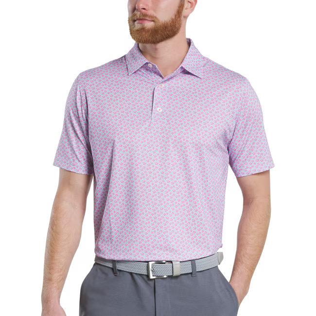 FOOTJOY Floral Sketch Lisle Polo Shirt - Pink lemonade/Skyway