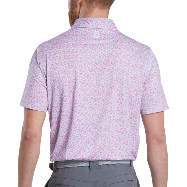 FOOTJOY Floral Sketch Lisle Polo Shirt - Pink lemonade/Skyway