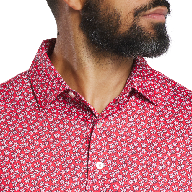FOOTJOY Men's Floral Sketch Print Lisle Polo Shirt - White/Hibiscus
