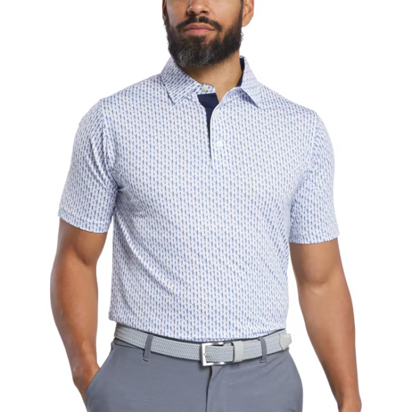 FOOTJOY Men's Figure Print Lisle Golf Polo Shirt - Skyway/White