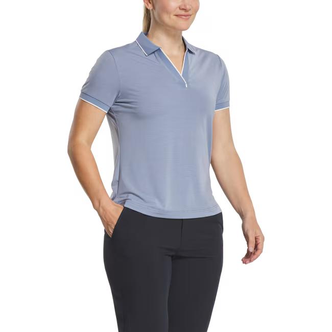 FOOTJOY Women Notch V-Neck Polo Shirt - Blue Stone