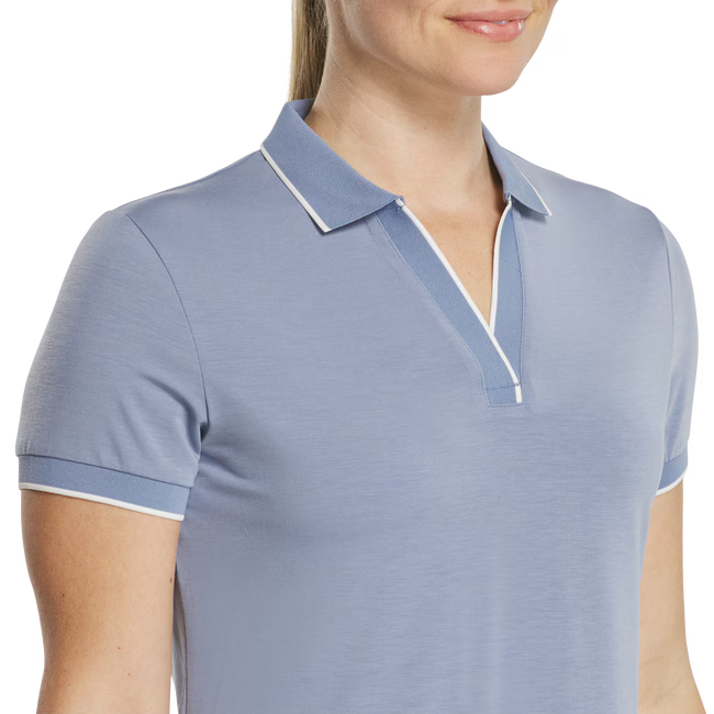 FOOTJOY Women Notch V-Neck Polo Shirt - Blue Stone