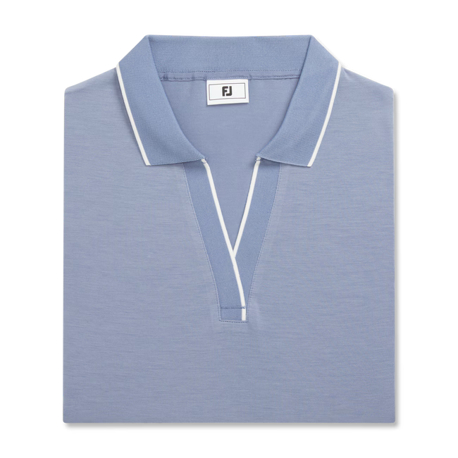 FOOTJOY Women Notch V-Neck Polo Shirt - Blue Stone