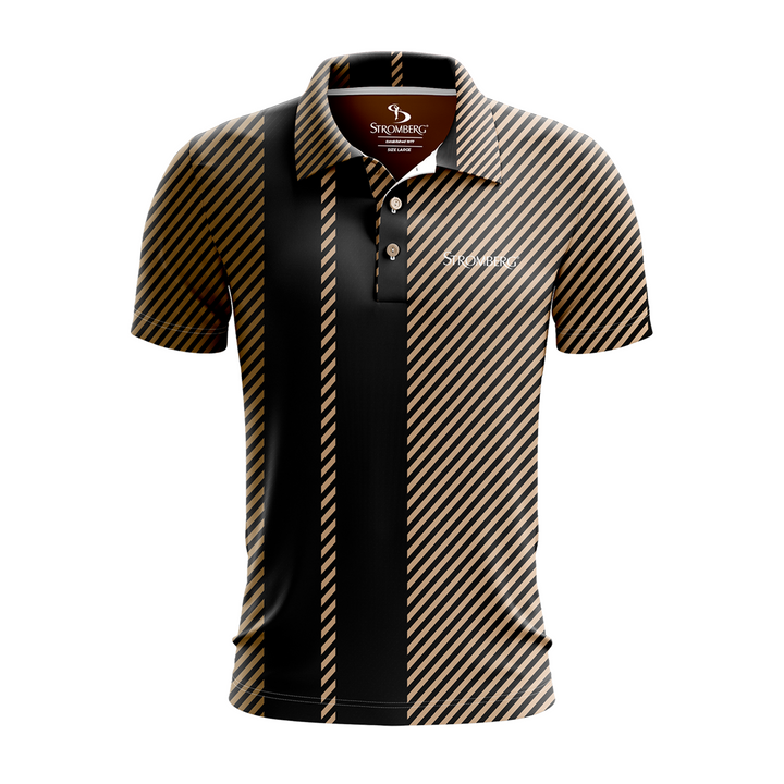 STROMBERG Men's Noir Gold Stripe Golf Polo Shirt - Black/Gold