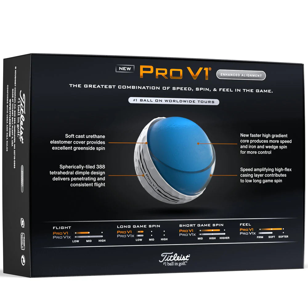 TITLEIST Pro V1 Enhanced Alignment Golf Balls - White - 12 Pack