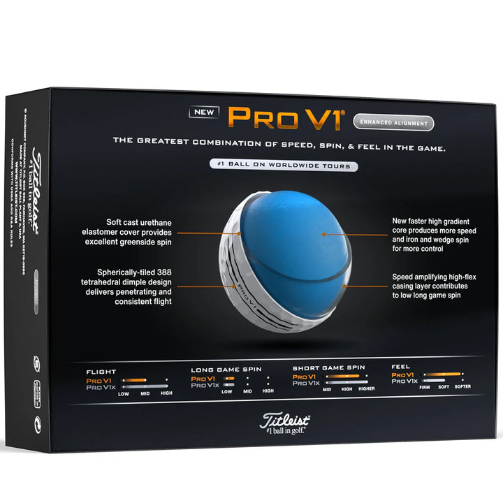 TITLEIST Pro V1 Enhanced Alignment Golf Balls - White - 12 Pack