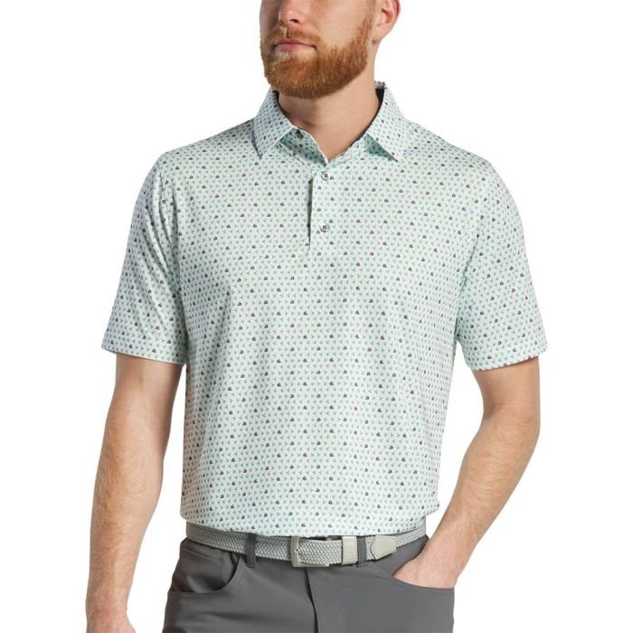 FOOTJOY Men's Flying Wasp Lisle Golf Polo Shirt - White/Emerald/Navy