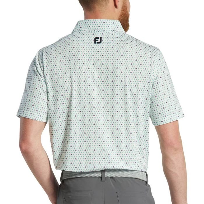 FOOTJOY Men's Flying Wasp Lisle Golf Polo Shirt - White/Emerald/Navy