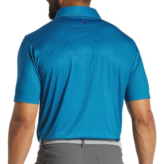 FOOTJOY Men's Leaf Print Lisle Golf Polo T-Shirt - Blue/Emerald