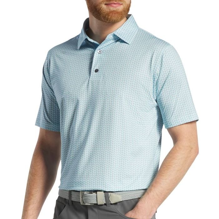FOOTJOY Men's Leaf Print Lisle Golf Polo T-Shirt - Lake Blue/White