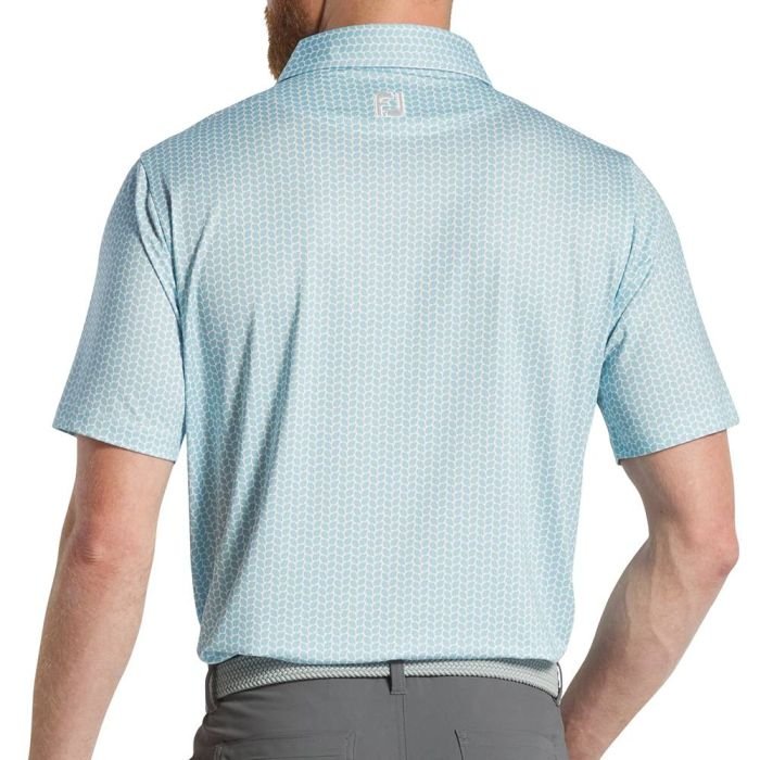 FOOTJOY Men's Leaf Print Lisle Golf Polo T-Shirt - Lake Blue/White