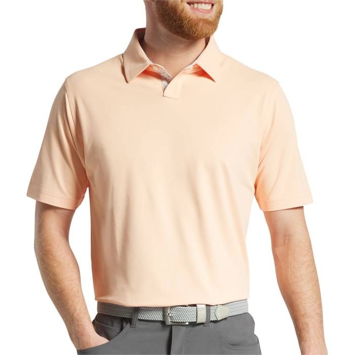 FOOTJOY Men's Solid Stretch Pique With Floral Trim Golf Polo T-Shirt - Sunset/Sunset Floral