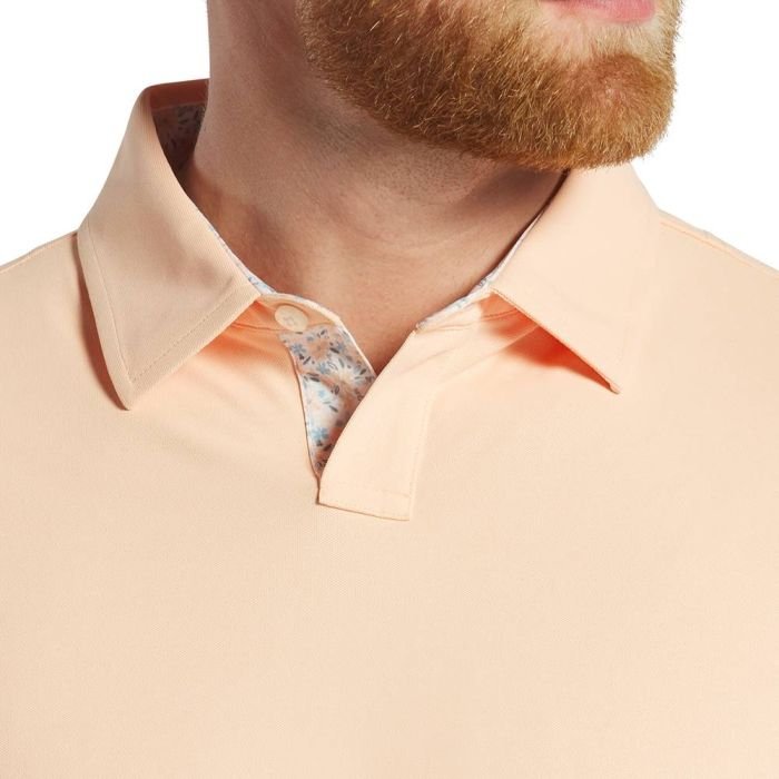 FOOTJOY Men's Solid Stretch Pique With Floral Trim Golf Polo T-Shirt - Sunset/Sunset Floral