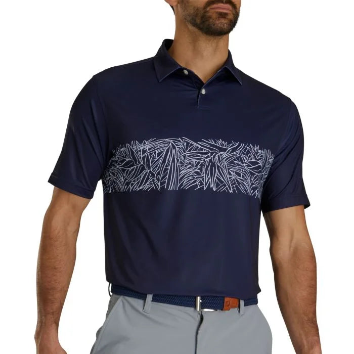 FOOTJOY Tropical Chestband Lisle Self Collar Golf Polo - Navy