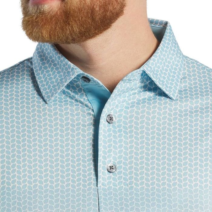 FOOTJOY Men's Leaf Print Lisle Golf Polo T-Shirt - Lake Blue/White