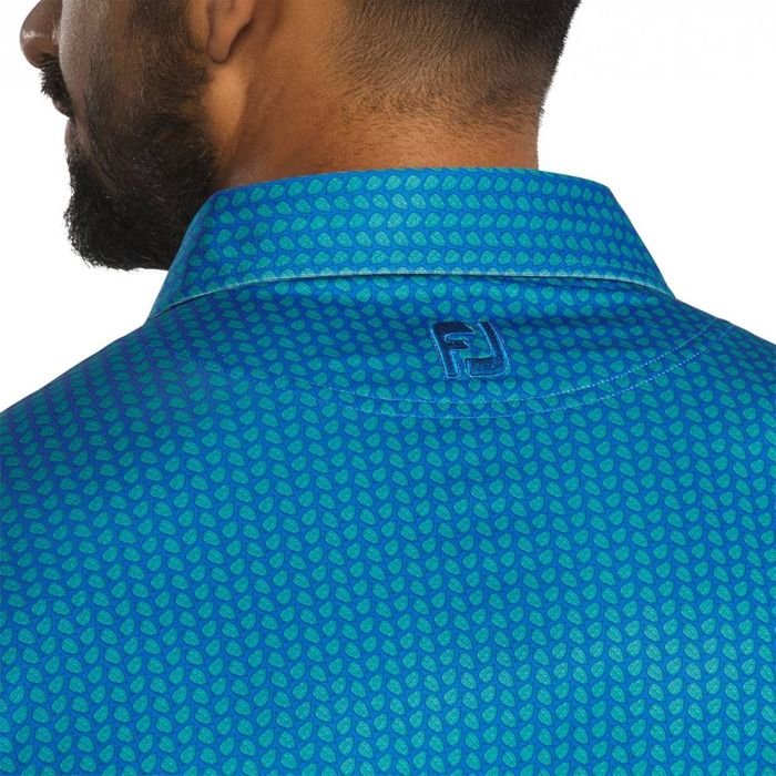 FOOTJOY Men's Leaf Print Lisle Golf Polo T-Shirt - Blue/Emerald